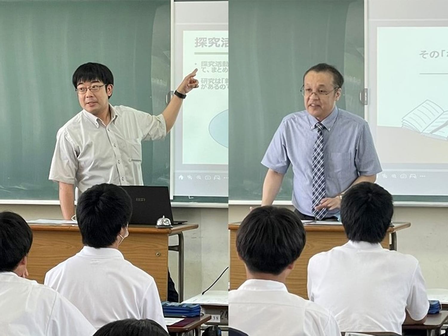 2025年7月7日（月）、鹿沼東高校で、高校1・2年生および教員（約340名）を対象に、本学の飯野光政准教授と嶋田和成教授が、「探究すること」をテーマに連続講話を実施しました。